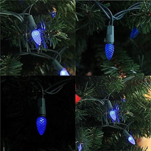 Вентрајларна надградба C3 светла за новогодишни елки од крај до крај, 50 LED 18-тина отворено светло сина сина боја за внатрешен двор, зелена