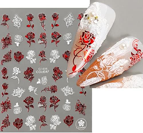 7 чаршафи налепници за уметност на Денот на в Valentубените на Денот на в Valentубените на ноктите, декорации за срцеви нокти 3Д само-лепете