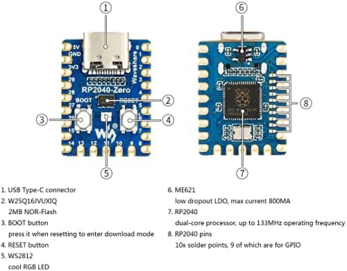 3PCS RP2040-Zero Mini Board, Pico-како MCU Board заснована на Raspberry Pi MCU RP2040, Cortex со двојна јадро на ARM M0+процесор, Onboard