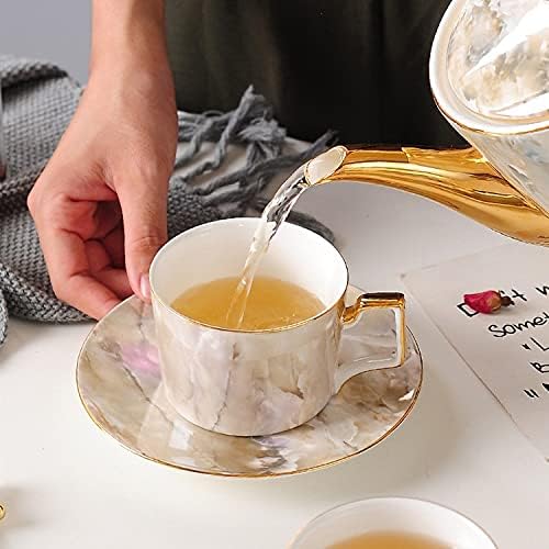 SJYDQ мермер чај сет коска Кина чајник сет 6 лица кафе кригла сад кремар сад попладневно чај кујнски материјали