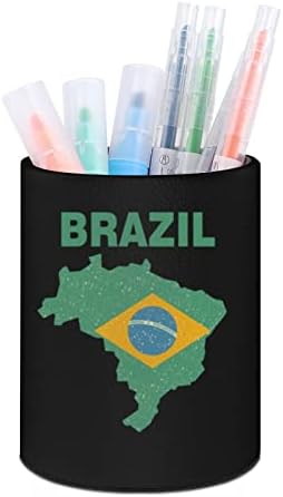 Гроздобер мапа на знамето на Бразил Пу Кожени моливи за моливчиња, Организатор на биро за контејнери со пенкало, за канцеларија дома