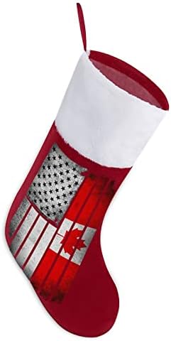 Американски црни и Канада знаме Божиќни чорапи порибување на Божиќни дрвја Санта украси што висат украси за одмори од камин 16,5 “