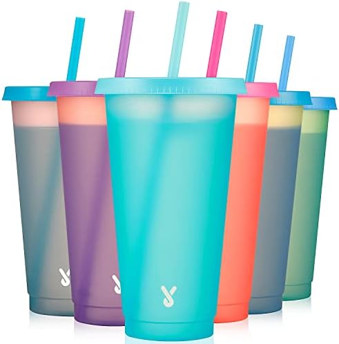 Меоки Пластични Чаши Со Капаци И Сламки - 6 Пакувајте 24 мл Чаши За Менување На Бојата Со Капаци И Сламки Рефус, Чаши За Повеќекратна