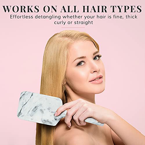 Четка за коса сет за жени - четка за лопатка, четка за сушење на косата, чешел и клипови на опашка - Професионални четки за коса мермер и розово