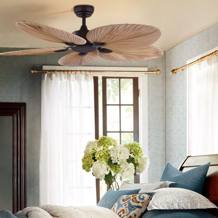 Chezmax палма лист таванот вентилатор 52 инчи со далечински управувач без вентилатори за светло вентилатор Вентилатор во спална соба декор