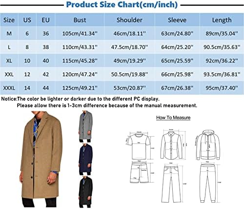 XXBR долг волнен палто за мажи, јакна со јака со една гради јака со средна должина, деловно деловно работење на тунични ровови со палто