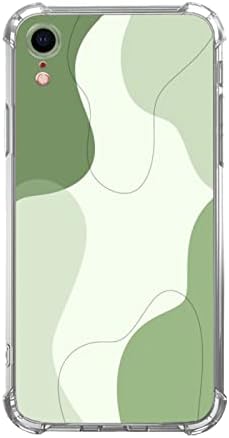 Oubliert Artетски Мудрец Зелена Линија Уметност Случај Компатибилен со iPhone XR, Минималистички Апстрактни Зелени Точки Случај за iPhone