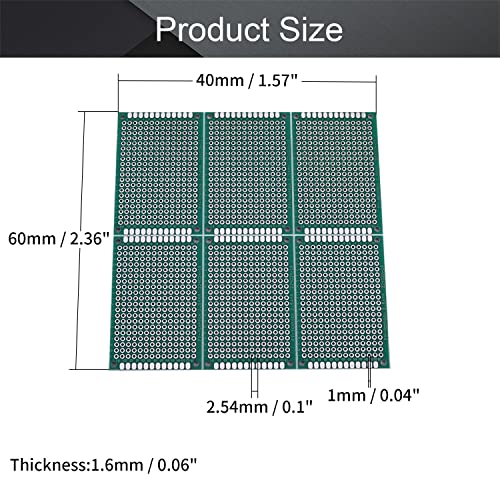 Fielect 20PCS 40 x 60мм двострана PCB табла Универзална печатена табла за прото за DIY лемење Електронски проекти за тестирање