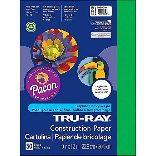 PACON Tru-Ray® Тешка Градежна Хартија, Празнична Зелена, 9 x 12, 50 Листови