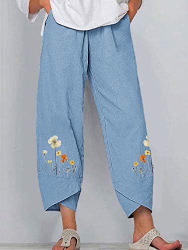 Grge beuu capri панталони за жени палацо дневни панталони широки печати за нозе исечени дното на памучни панталони со панталони