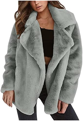 Womenенски моден кадифен кардиган палто дами плус големина зимски топол лапел со долг ракав отворена предна јакна палчиња за надворешна облека