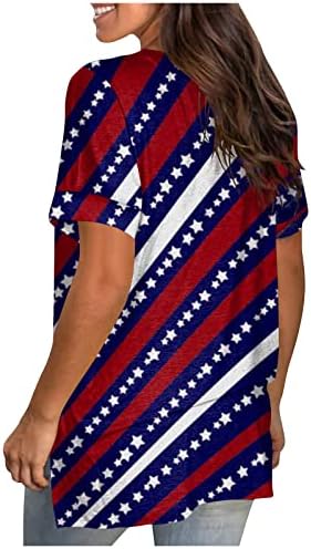Женски кошули со краток ракав 4 -ти јули патриотски печатен графички врв V вратот проточен стилски кошули со блуза Обична маичка