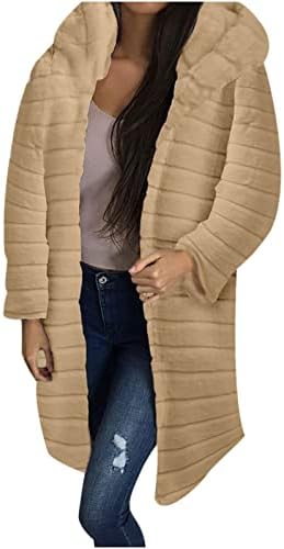 Женски меки крзнени палта со долга должина обична обична боја нејасни палта зимски зимски патенти на отворена предна шерпа јакна дуксери