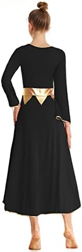 Hihcbf Womenените злато металик пофалби фустан за танцување Возрасни литургиски богослужени костум со долг ракав Би боја лирски пофалби