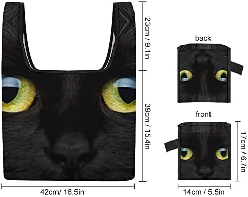 Торба за намирници за намирници со црна мачка со жолти очи, за намирници, торбичка со голем капацитет, преклопна торба со рачка