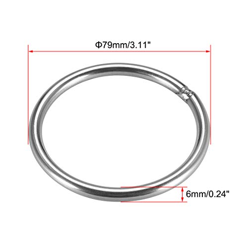 Uxcell 201 прстен од не'рѓосувачки челик О 79мм Надворешен дијаметар од 6мм Дебелини заварени заварени тркалезни прстени 8 парчиња