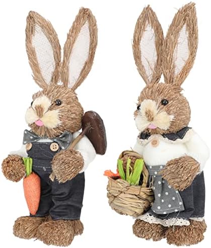 Pretyzoom Велигденски зајаци фигурини Сисал Велигден зајаче живописни рачно ткаени слама животински фигура 35 см стоечки зајачки