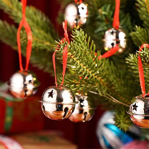 SOIMISS шарен декор 20 парчиња Божиќен џингл bellвонче сјај DIY занаетчиски декоративно санки bellвонче со црвена лента за украси за новогодишни