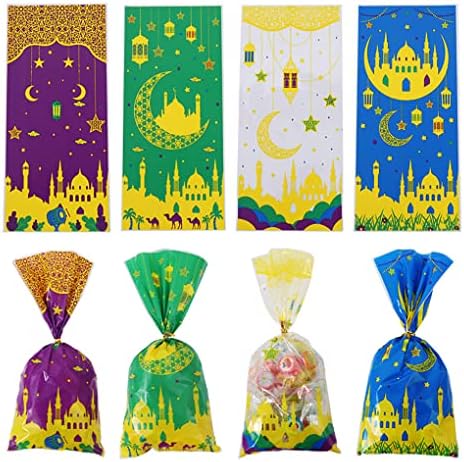 Пластични Целофан Бонбони Колачиња Третираат Добрите Подарок Кеси 100 парчиња во 4 Муслимански Бои и Замокот Месечината Ѕвезда 4 различни Модели