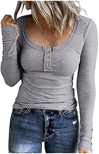 Требин плус големина на врвови за жени, дами случајни разнобојни градиент тенок фит у-врат со маица со долг ракав со копчиња