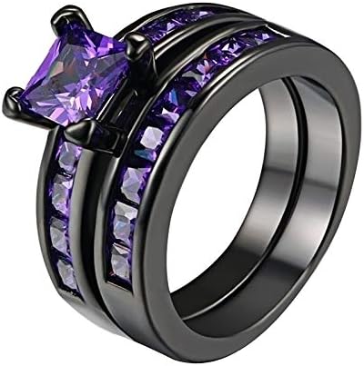 Виолетова аметист плоштад кубни цирконија свадбени прстени црни позлатени гроздобер готски панк невестински годишен прстен