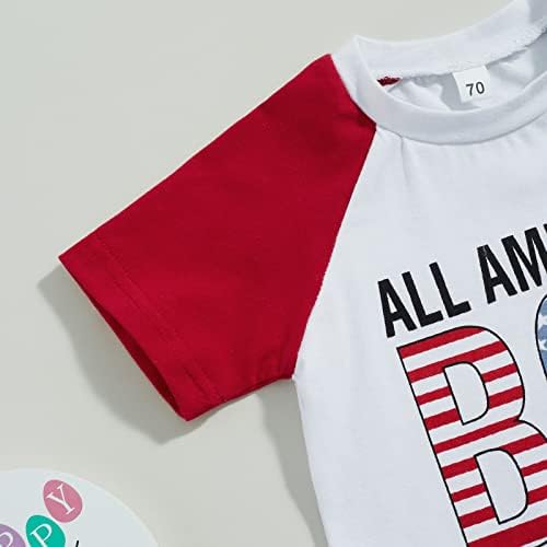 Детето бебе момче 4-ти јули Облека со кратки ракави со кратки ракави маици Американски шорцеви со знамиња поставени на четврти