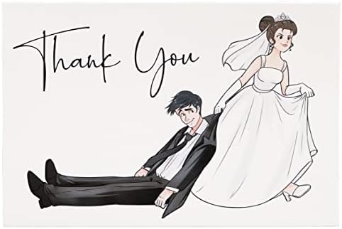 Иконикална смешна свадба Ви благодариме за честитки за белешки со коверти, младоженец за влечење невеста, 30-броеви