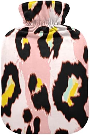 Оаренкол Апстрактна леопард розова шише со топла вода Шарено животинско печатење топла вода торба со покривка за топла и ладна компресија 1 литар
