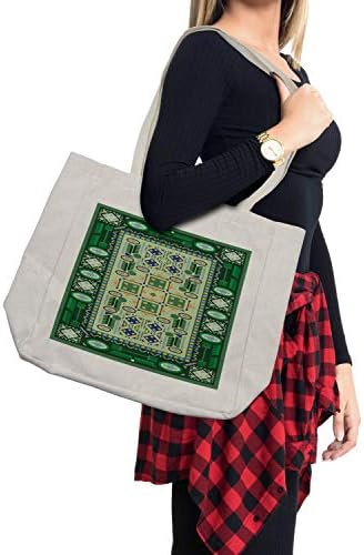 Амбусон авганистанска торба за купување, аранжман за ориентална култура на геометриски форми Ромбуси и кругови илустрација, еколошка