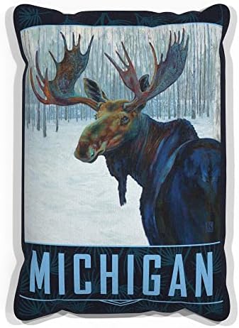 Мичиген Зимски лос Фаукс велур тросед фрла перница од маслото сликарство од уметникот Кари Лер 13 x 19.