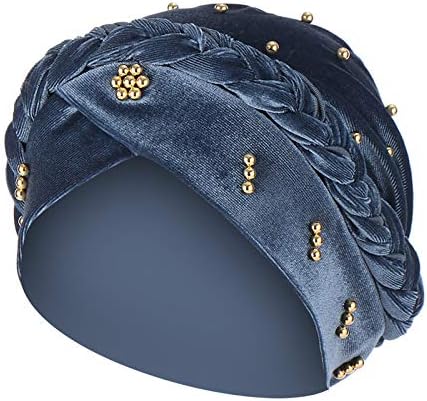 Плетиран турбан глава за жени искривени бисери за обвивка со цврста боја турбан капа лесен турбан глава за глава