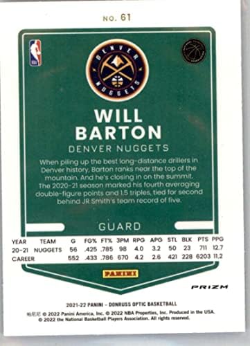 2021-22 ДОНРУС ОПТИЧКИ БИНА БРУКА #61 Вил Бартон Денвер Нагетс НБА кошаркарска трговија картичка