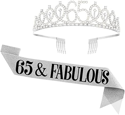 65 -ти роденден на Уватахона 65 -ти роденден и тијара за жени, 65 и чудесна саш и круна, 65 -ти роденденски украси подароци за жени кралица