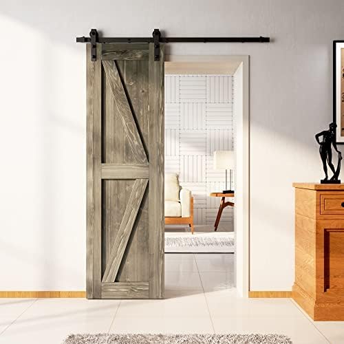 Homacer K Design Solid Wood Barn Door, 30 '' W x 96 '' H x 1-3/8 '' D, завршена и неограничена, со претходно дупчат дупки за лесен