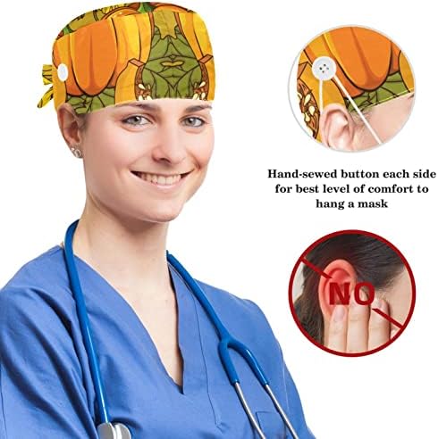 Медицински капачиња прилагодливо работно капаче со копчиња и лак за коса, есенски сончовечи на тикви од тикви