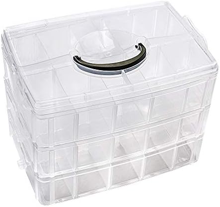 ЗЛИ 3-Ниво Демонтира Пластична Кутија За Накит Организатор Контејнер За Складирање Со Прилагодливи Разделувачи 30 (Големи) Мрежи