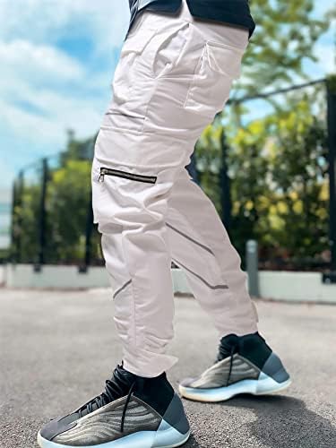 Закаго Менс затегнати панталони со џогер со улична облека со повеќе џебови рефлексивни ленти патенти џебови хип хоп панк панталони
