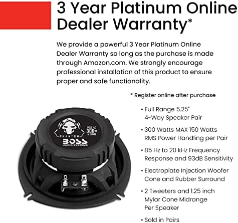 Boss Audio Systems P55.4C Phantom Series 5,25 инчи Car Stereo врата звучници - 300 вати, 4 пат, целосен опсег, твитер, коаксијални, продадени