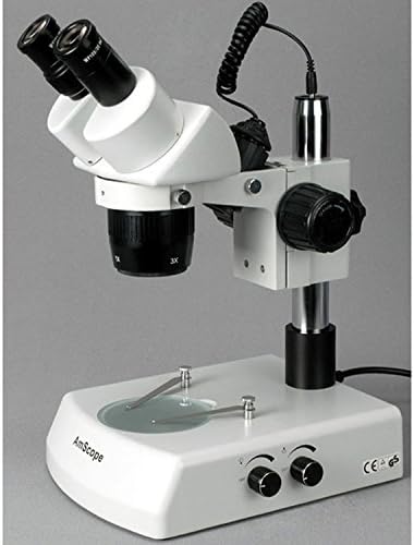 Amscope SW-2B24Z двогледен стерео микроскоп, WH10X очите на очите, 20x/40x/80x зголемување, 2x/4x цел, горниот и долниот халогенско осветлување,
