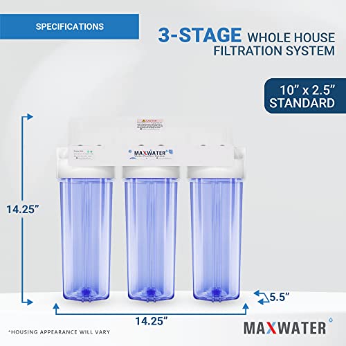 Макс Вода 3 Фаза 10 Инчен Стандарден Систем За Филтрирање На Вода За Целата Куќа-Талог + Железен Манган + CTO Пост Јаглерод-3/4 Влез/Излез