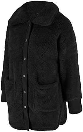 Женски топло руно цврсто јакна во боја со долги ракави копчиња за секојдневен палто со џеб тивок ров палто