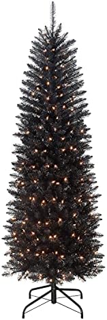 Puleo International Pre-Lit 7,5 'молив Фрејзер ела вештачка новогодишна елка со 250 светла, црна
