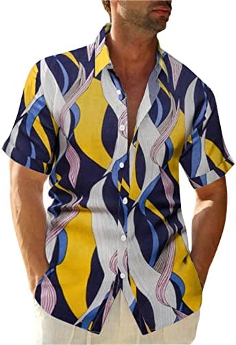 Менс хавајски кошули пролет и лето цветни шарени печати обични лапчиња на отворено одмори со кратки ракави кошули