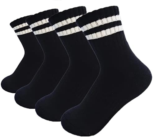 Rewq 4 пара памучни чорапи за деца деца деца девојчиња девојчиња половина ублажени териски екипи на екипажот бели црни училишни чорапи