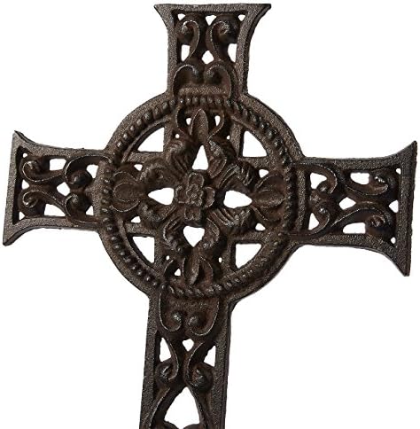 Декорација на вкрстено железо од јувале - рустикален келтски крст, метален крст за христијански и верски loversубители на уметноста,