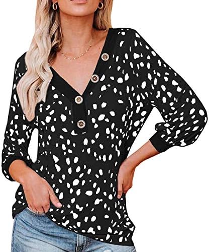 Женски кошули кратки ракави забележани модни копчиња V-вратот на вратите жени декорација леопард печати џемпери женски жени