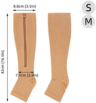 Зипер компресија чорапи 2пари колено колено високо отворено пети компресија за порибување на анти-матични чорапи варикозност Поддршка