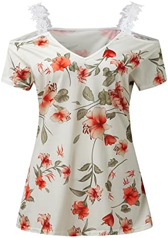 uikmnh женски ладни кошули на рамото летни маички врвни лисја лабава кошула со чипка со кратки ракави