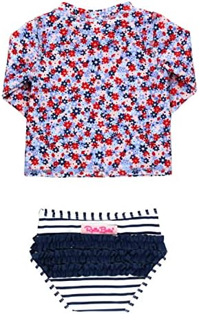 Rufflebutts® бебе/дете девојки Девојки со долг ракав за осип на осип 2 парчиња костим за капење w/upf 50+ заштита од сонце со патент