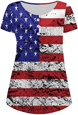 Американско знаме печатени врвови за жени со тркалезен врат, сокриен стомак туника, плетенка со кратки ракави, проток на тон, маичка Туника